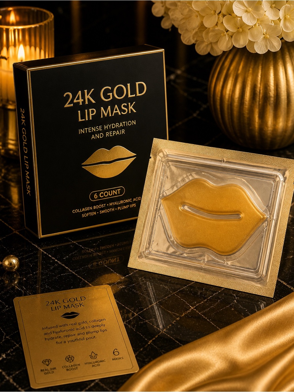 24K Gold Lip Mask - Intense & Repair (Gold)-Bundle of 6.